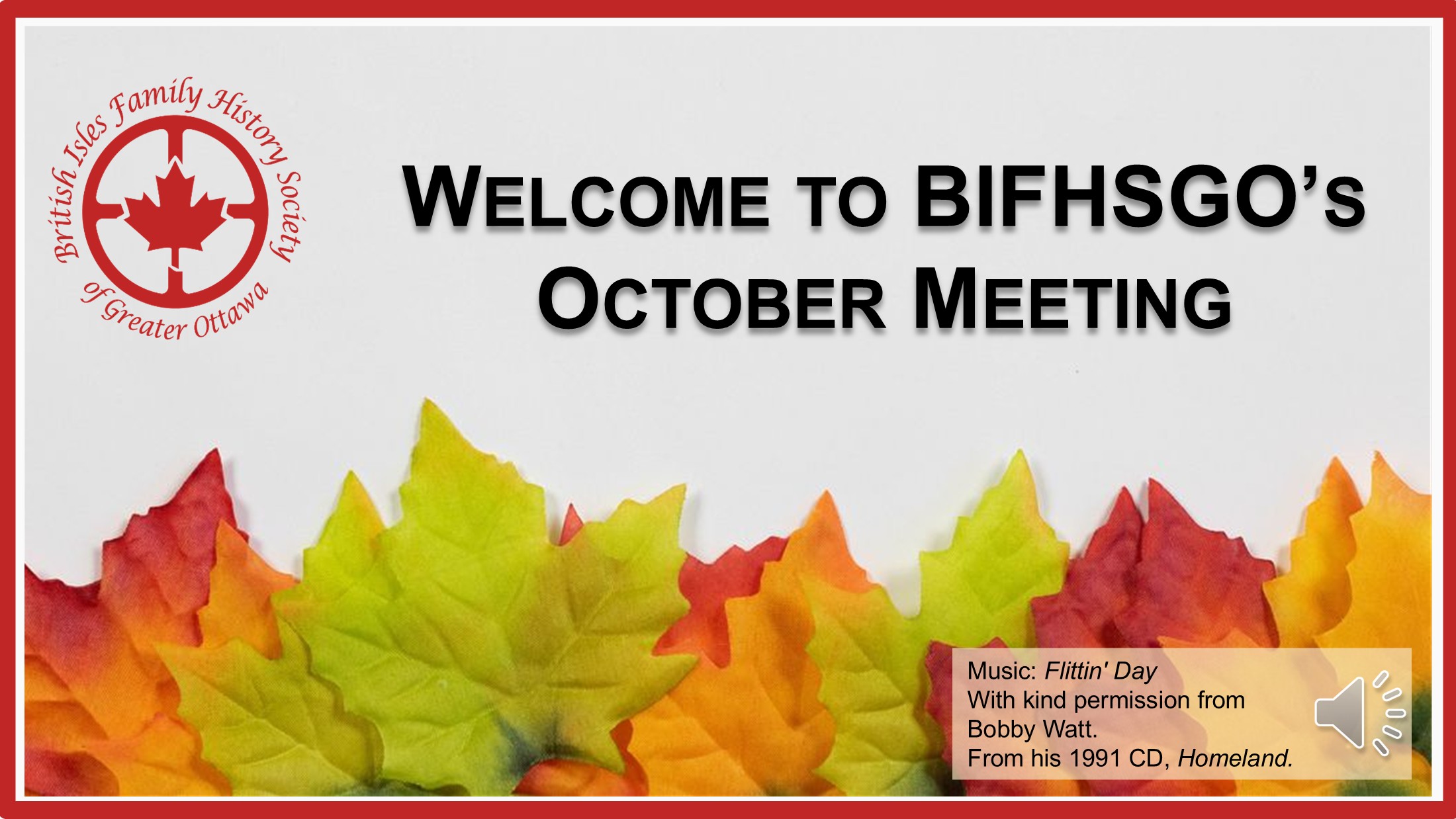welcome screen of BIFHSGO's June meeting announcements